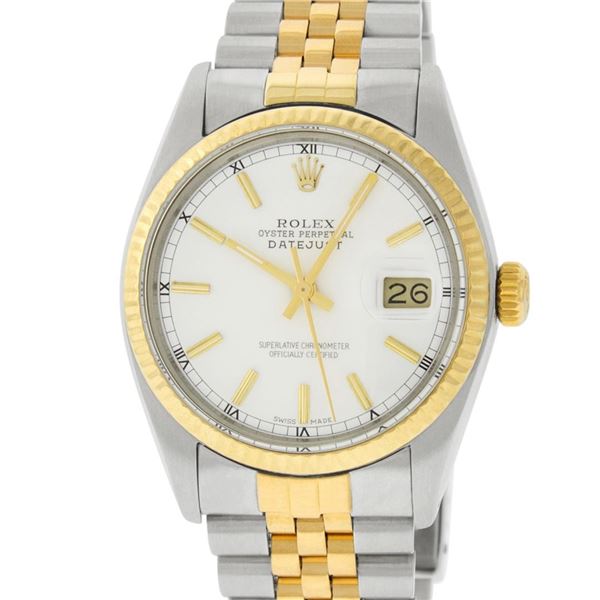 Rolex Mens Silver Index 2T Yellow Gold And Steel Datejust Wristwatch 36MM