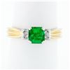 Image 1 : 14k TT Gold 1.08 ctw Three Stone Emerald Solitaire & Princess Diamond Accent Rin