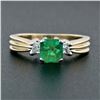 Image 2 : 14k TT Gold 1.08 ctw Three Stone Emerald Solitaire & Princess Diamond Accent Rin