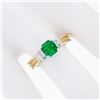 Image 3 : 14k TT Gold 1.08 ctw Three Stone Emerald Solitaire & Princess Diamond Accent Rin