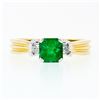 Image 4 : 14k TT Gold 1.08 ctw Three Stone Emerald Solitaire & Princess Diamond Accent Rin