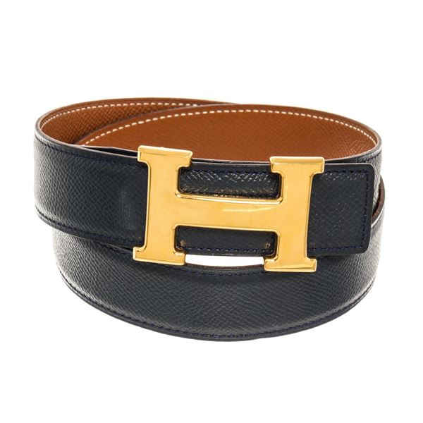 Hermes Black Brown Togo Leather H Reversible 70 Belt