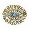 Image 1 : Vintage 14k Yellow Gold Twisted Wire & Round Cabochon Turquoise Open Brooch Pin