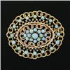 Image 2 : Vintage 14k Yellow Gold Twisted Wire & Round Cabochon Turquoise Open Brooch Pin