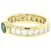 Image 2 : FINE 18K Gold 4.4 ctw Oval Emerald Solitaire & Square Diamond Eternity Band Ring