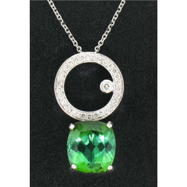 NEW 18k Gold 3.85 ctw Fiery Blue Green Tourmaline & Diamond Dangle Pendant & Cha