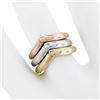 Image 3 : 14K Tri Color Gold Burnish Diamond Polished & Sandblast 3 Stackable V Band Rings