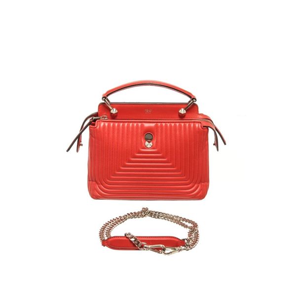 Fendi Red Leather DotCom Click Top Shoulder Bag