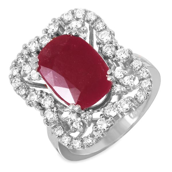 5.39ct Ruby 14 K White Gold Ring