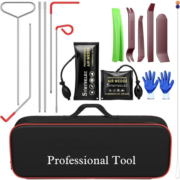 Professional Car Lockout Tool Kit with Air Wedge Pump, Miebul Gloves, Portable Bag, 16pcs