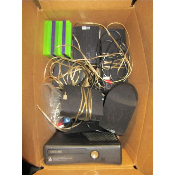 Box of Mixed Household Items, including XBOX360 and speakers, various games
