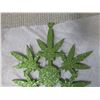 Image 2 : Weed-Shaped Snow Flake 6" Green Glitter Christmas Decorations, box of 30 pcs