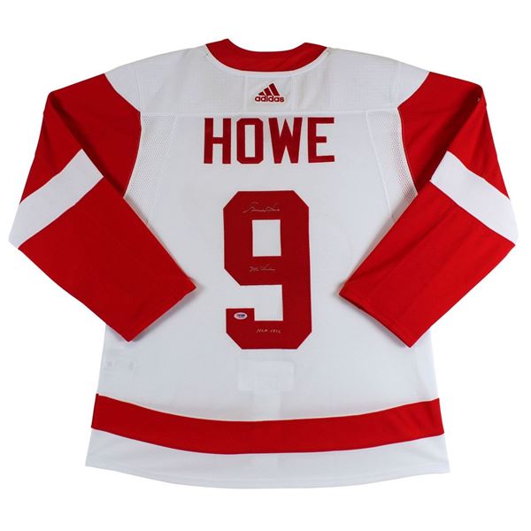 GORDIE HOWE SIGNED AND INSCRIBED DETROIT RED WINGS ADIDAS PRO JERSEY (PSA COA)