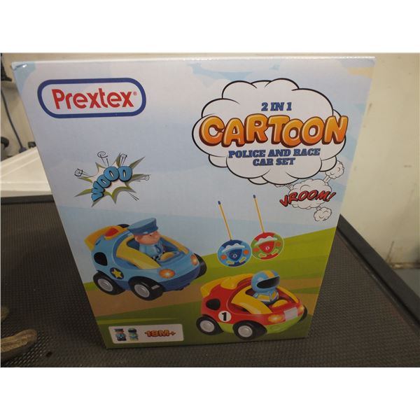 Prextex 2 in 1 Cartoon Police & Race Car Set