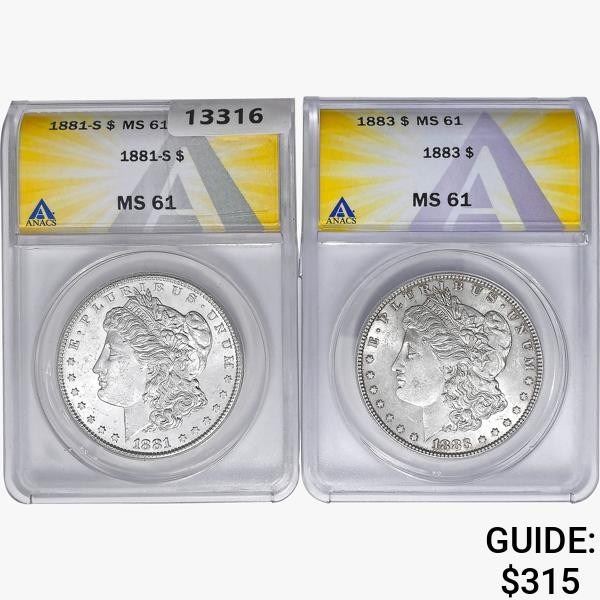 [2] 1881 & 1883 Morgan Silver Dollar ANACS MS61