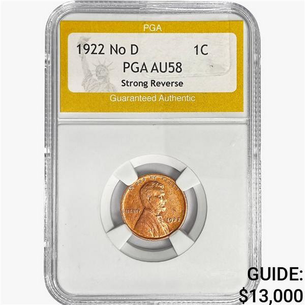 1922 No D Wheat Cent PGA AU58 Strong REV