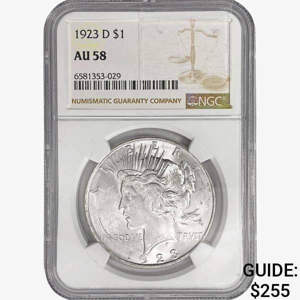 1923-D Silver Peace Dollar NGC AU58