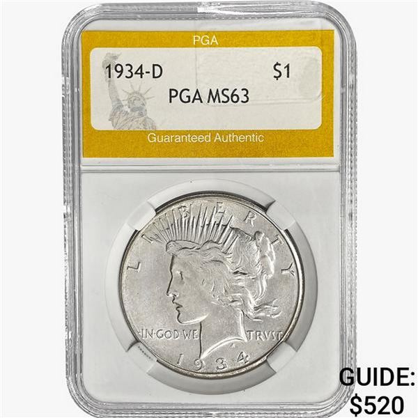 1934-D Silver Peace Dollar PGA MS63
