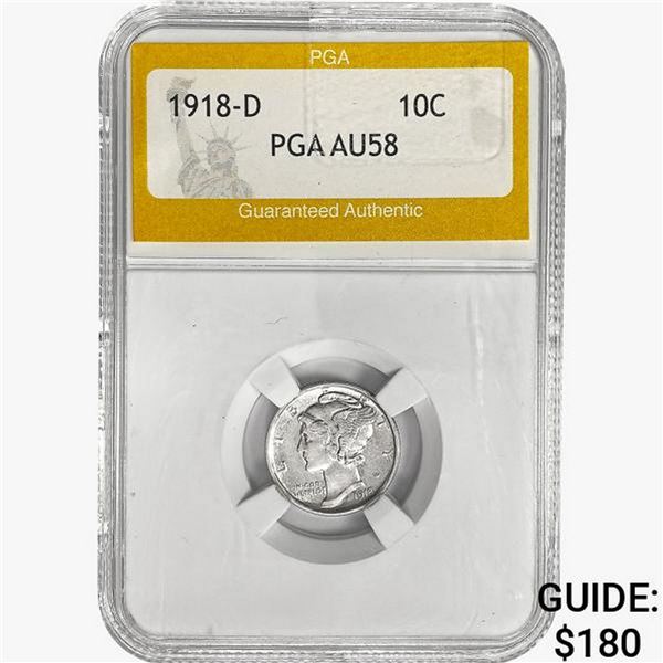 1918-D Mercury Silver Dime PGA AU58