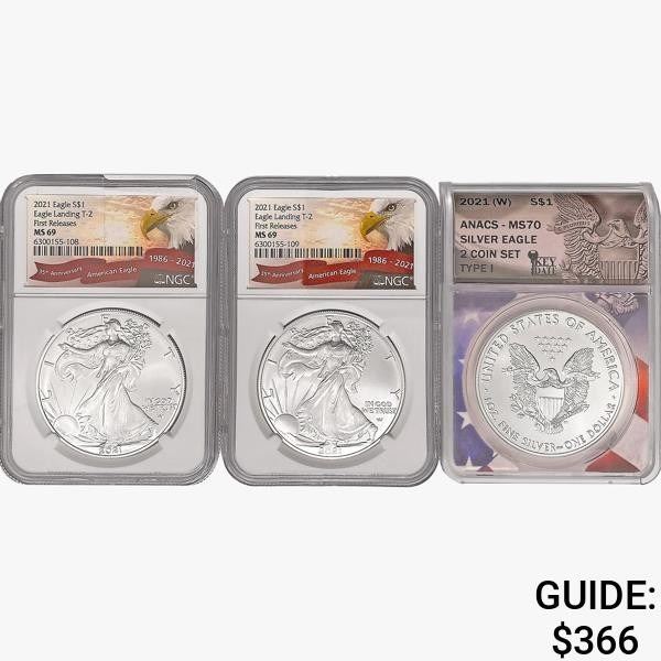 [3] 2021 American 1oz Silver Eagles NGC/ANACS MS69