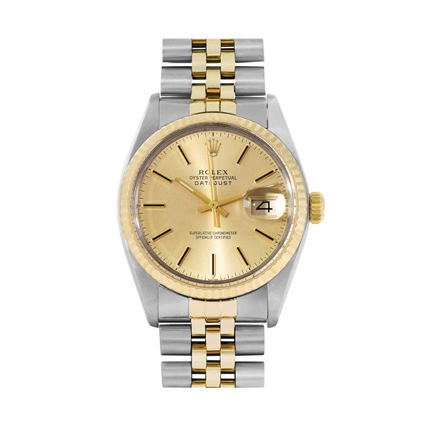 Rolex Mens 36MM Yellow Gold And Steel Champagne Datejust Jubilee Band Watch