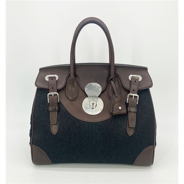 Ralph Lauren Black Wool Brown Leather Rickey Bag
