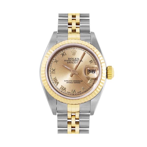 Rolex Ladies 18K Yellow Gold And Steel Champagne Roman Watch