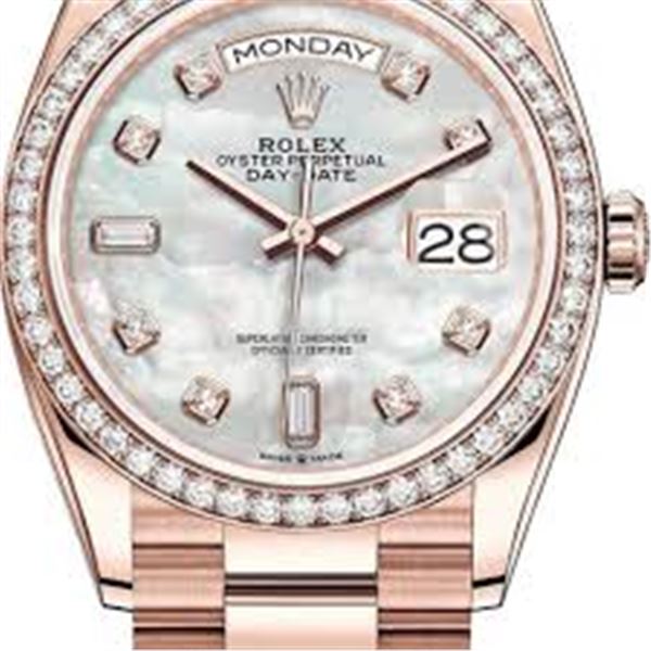 Rolex 36MM Day Date RG with Diamond Bezel Model # 128345