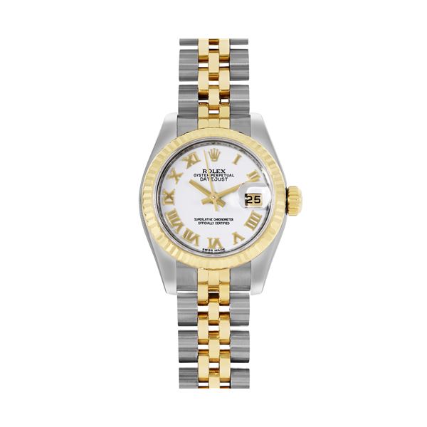 Rolex Ladies Two Tone White Roman Hidden Clasp Jubilee Watch