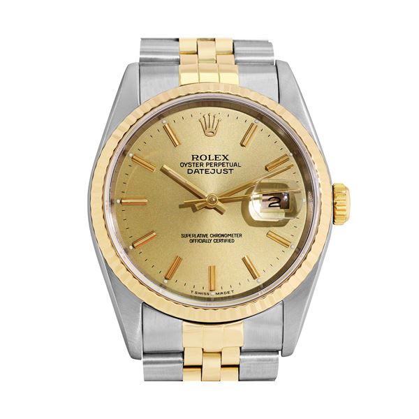 Rolex Mens 36MM 18K Two Tone Champagne Dial Watch