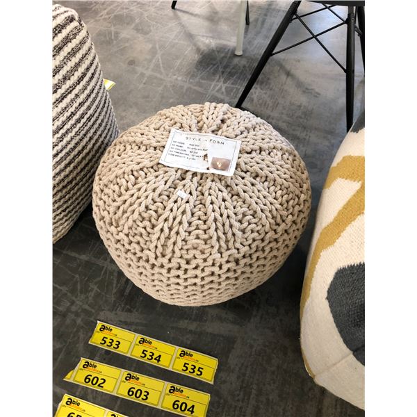 STYLE IN FORM CREAM BOHEMIAN KNIT POUF