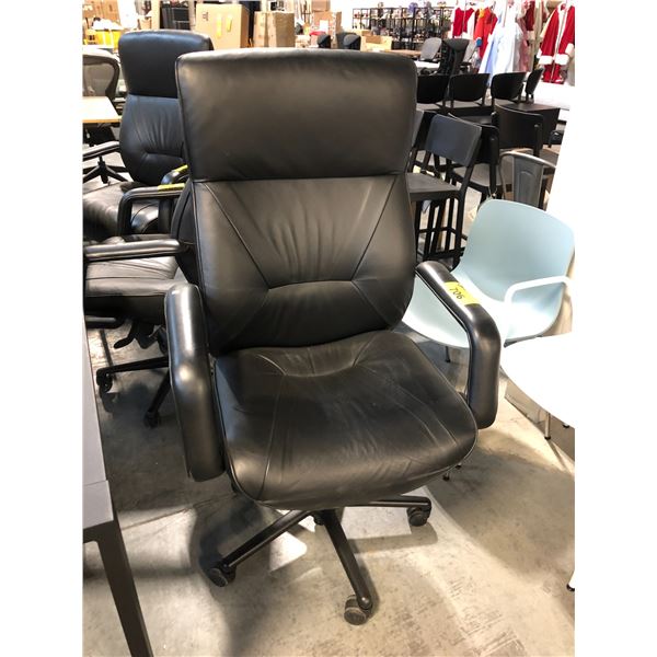 KEILHAUER RESPONS BLACK LEATHER HI-BACK EXECUTIVE  CHAIR, RETAIL VALUE $5,547