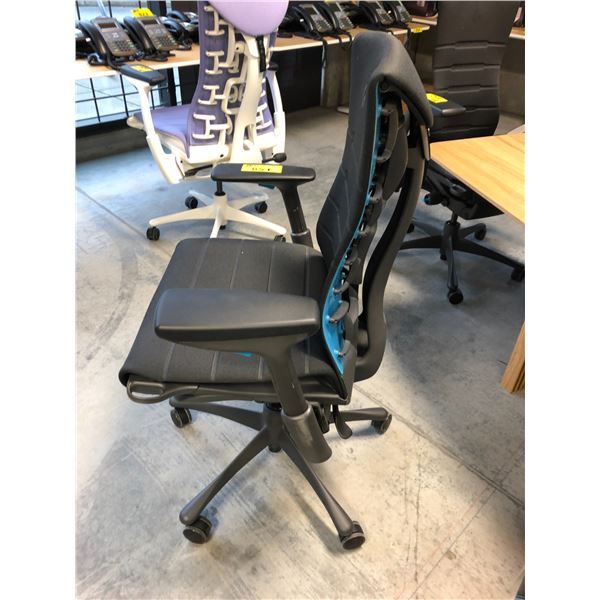 HERMAN MILLER EMBODY BLACK/CYAN FULLY ADJUSTABLE GAMING CHAIR