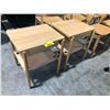 Image 1 : 2 DESIGN WITHIN REACH RISOM T303 OAK NATURAL LEATHER SIDE TABLES - ONE HAS COSMETIC DAMAGE