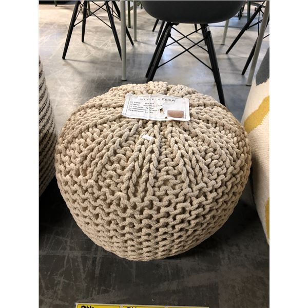 STYLE IN FORM CREAM BOHEMIAN KNIT POUF