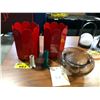 Image 1 : 2 RED HAY ARCS VASES, CANDLE HOLDERS AND KRISTINA DAM OPAL BOWLS