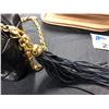Image 4 : CHANEL BLACK LEATHER QUILTED PURSE WITH GOLD CHAIN STRAP AND FRINGE, MADE IN ITALY -