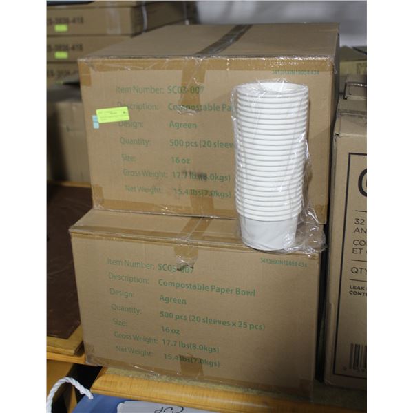 2 BOXES OF A GREEN 500PC 16OZ PAPER BOWLS