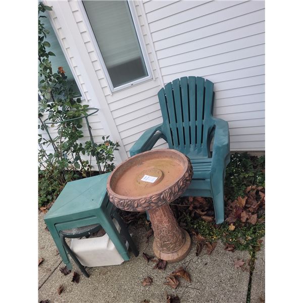 Cement Bird bath and Chairs Cat B