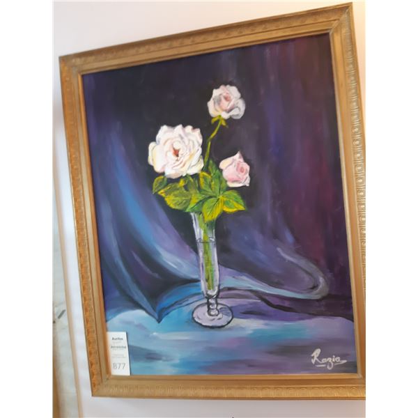 Signed Art and Floral Decor Cat A