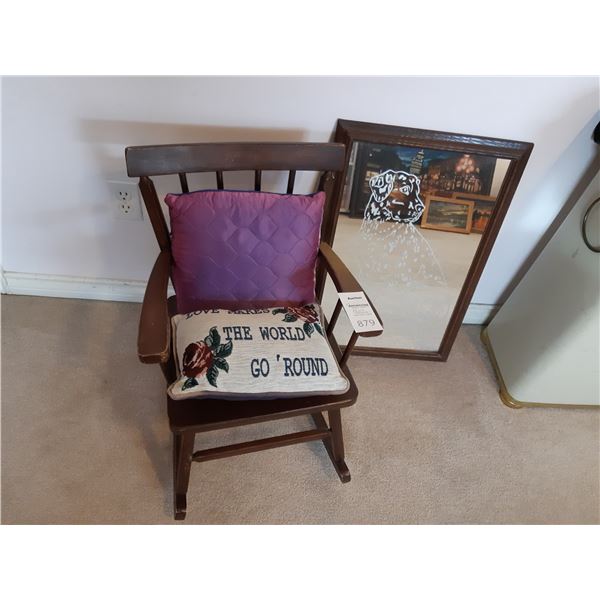 Child's Rocking Chair, Mirror and Pillows Cat A