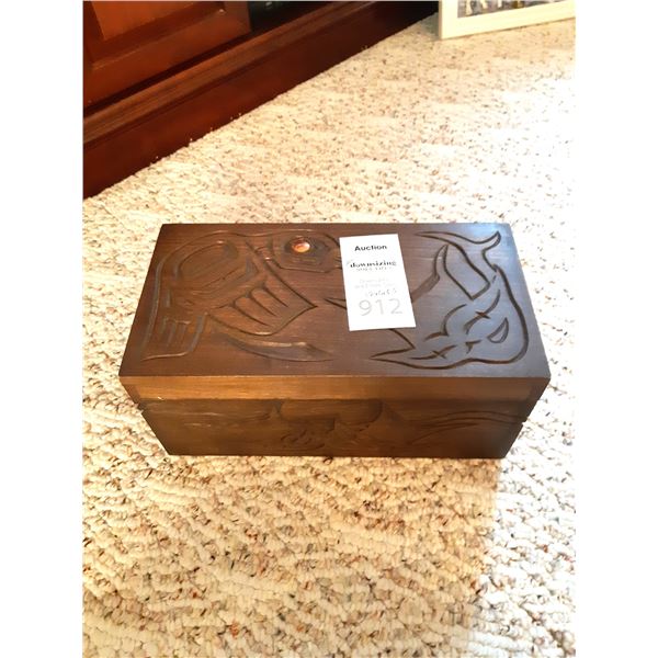 Carved Aboriginal Wood Box Cat A