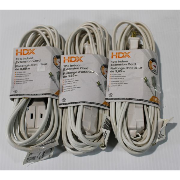 3PKS 12FT INDOOR EXTENTION CORDS