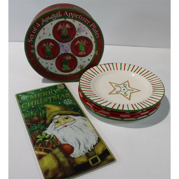 8 ASSORT. CHRISTMAS PLATES AND CUTTING BOARD