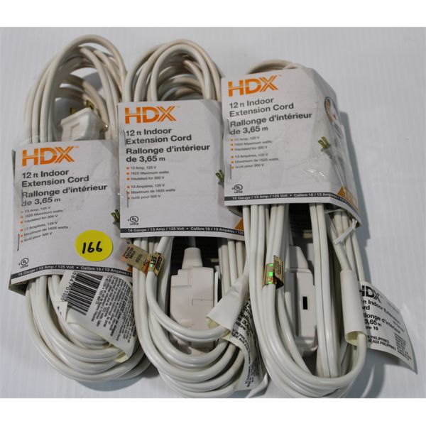 3PKS 12FT INDOOR EXTENTION CORDS