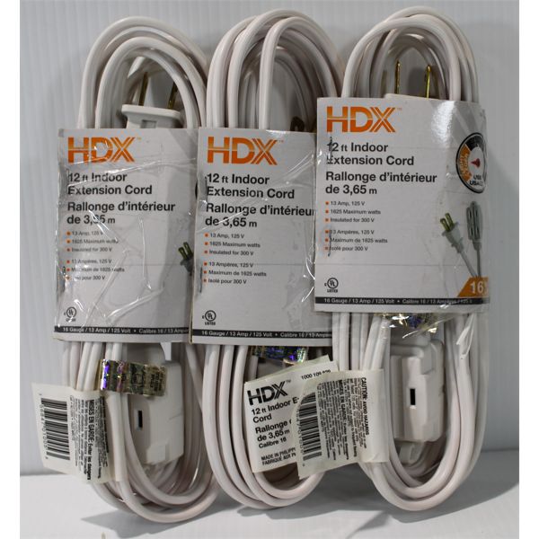 3PKS 12FT INDOOR EXTENTION CORDS