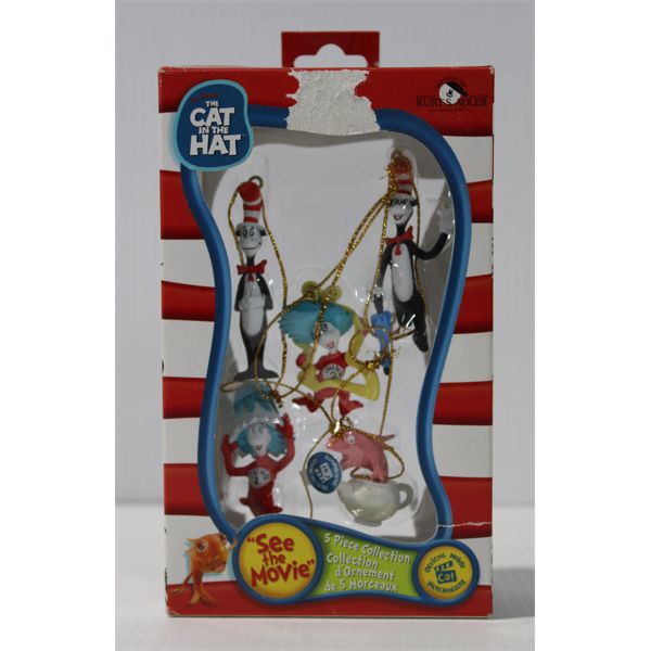 FIVE CAT IN THE HAT CHRISTMAS TREE ORNAMENTS