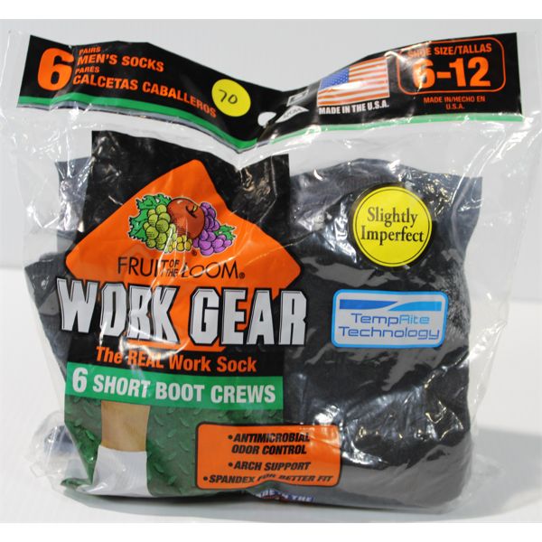 FRUIT OF THE LOOM BLK/GY MEN'S SHORT BOOT CREW SOCKS
