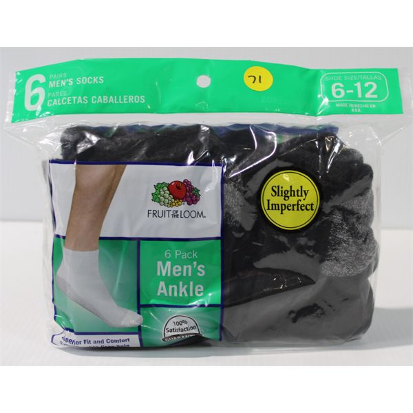 FRUIT OF THE LOOM MEN'S BLACK ANKLE SOCKS