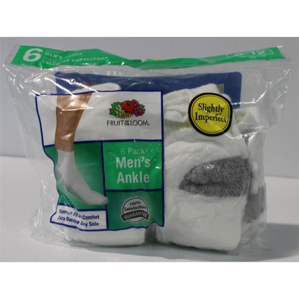 FRUIT OF THE LOOM WHT/GRY MEN'S ANKLE SOCKS